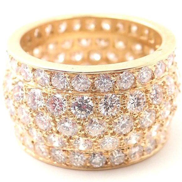 Authentic! Cartier Nigeria 18k Yellow Gold Diamond Wide Band Ring Size 53 - Picture 7 of 10
